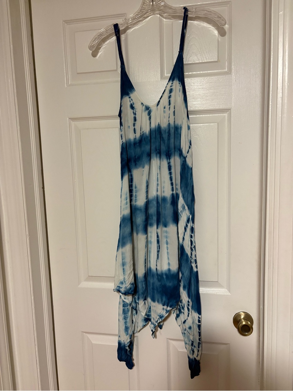 Mona B Blue & White Tie-Dye Spaghetti Strap Dress